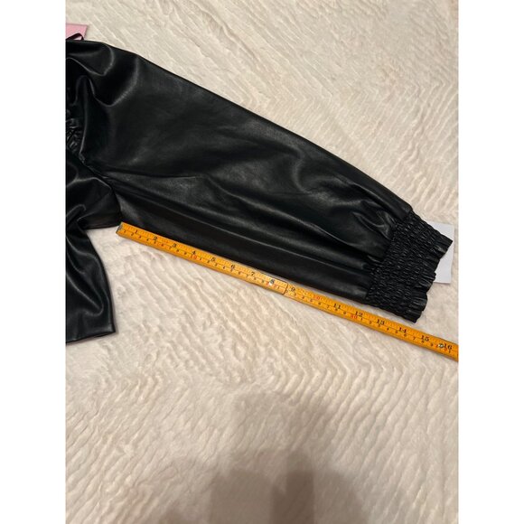 Avec Les‎ Filles Vegan Leather Puff Sleeve Cropped Top Size L Black NWT - Picture 13 of 14